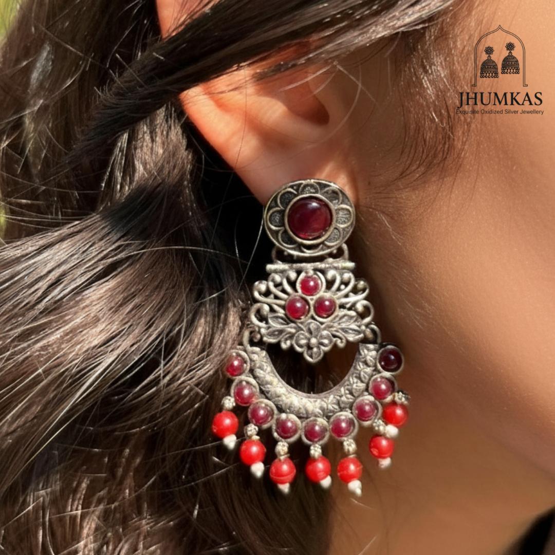 Deep Ruby Chandbali Jhumkas