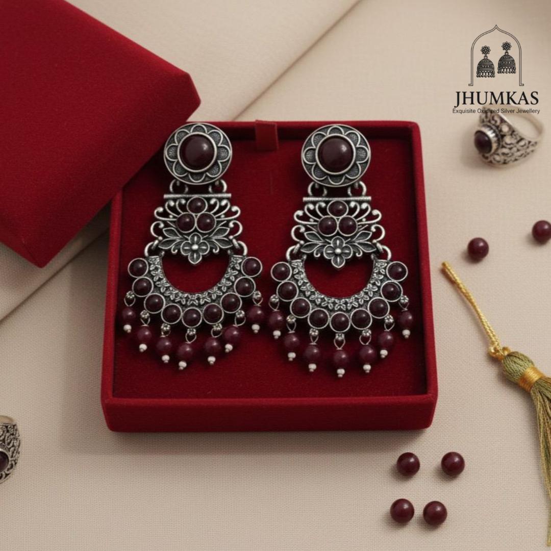 Deep Ruby Chandbali Jhumkas