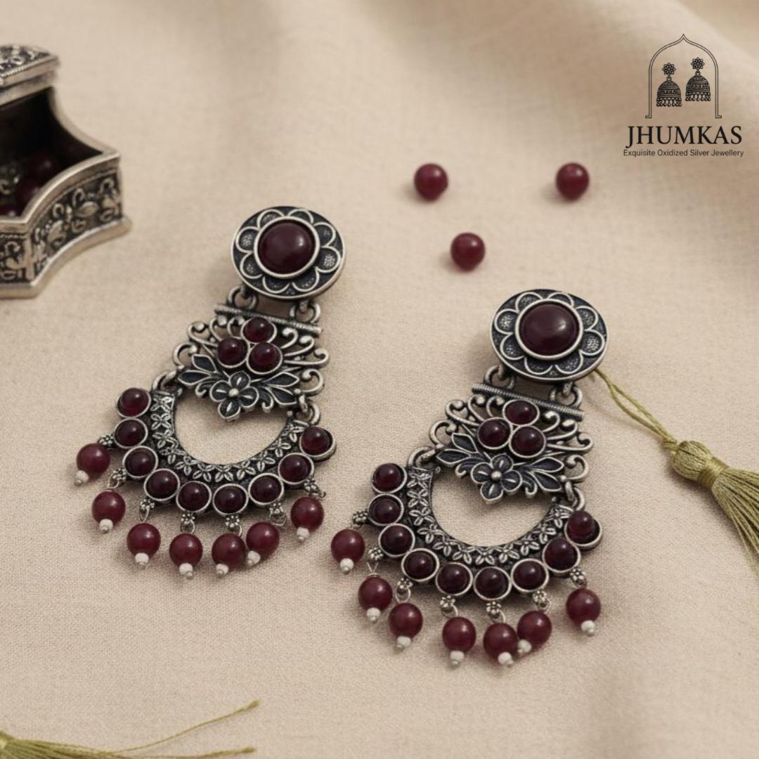 Deep Ruby Chandbali Jhumkas
