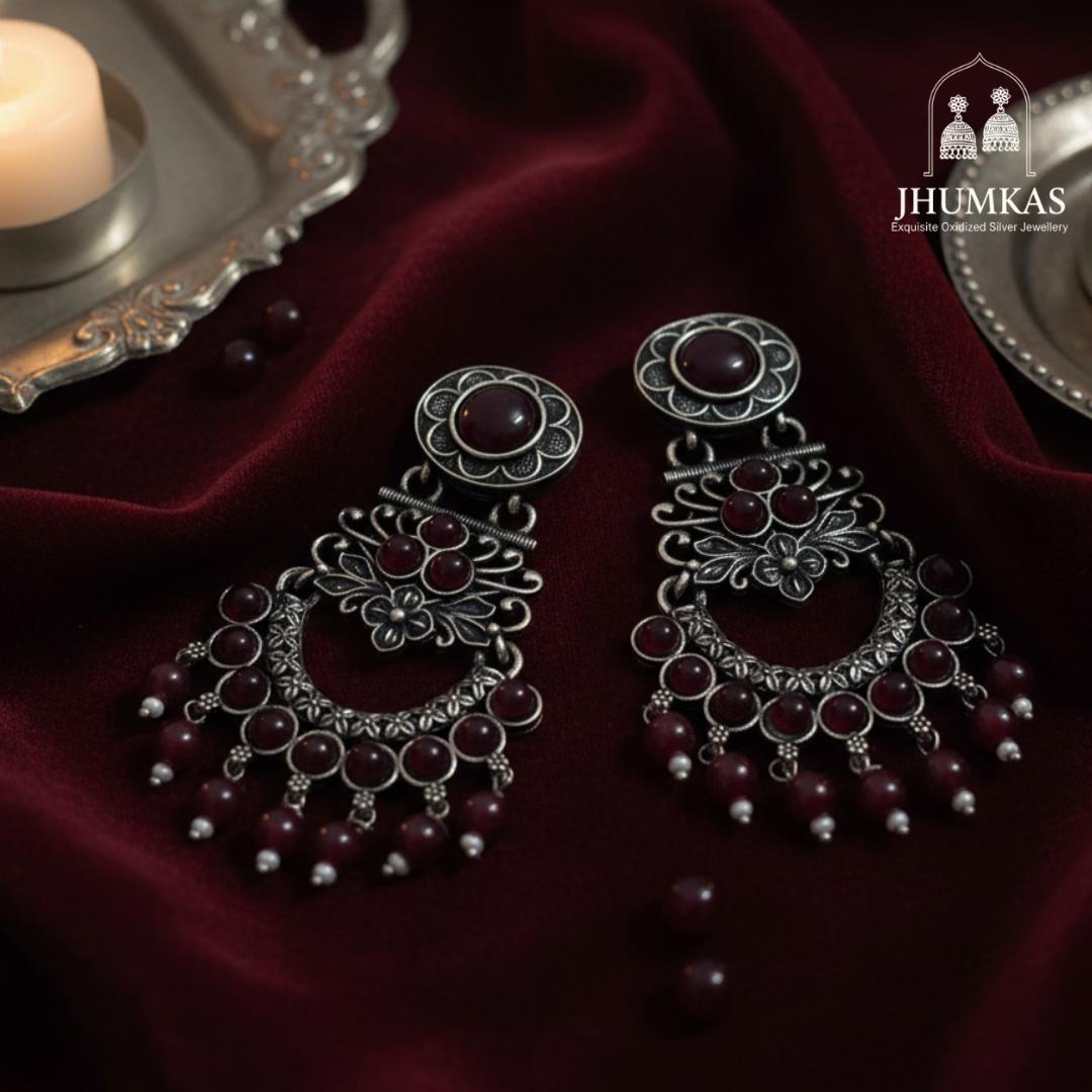 Deep Ruby Chandbali Jhumkas